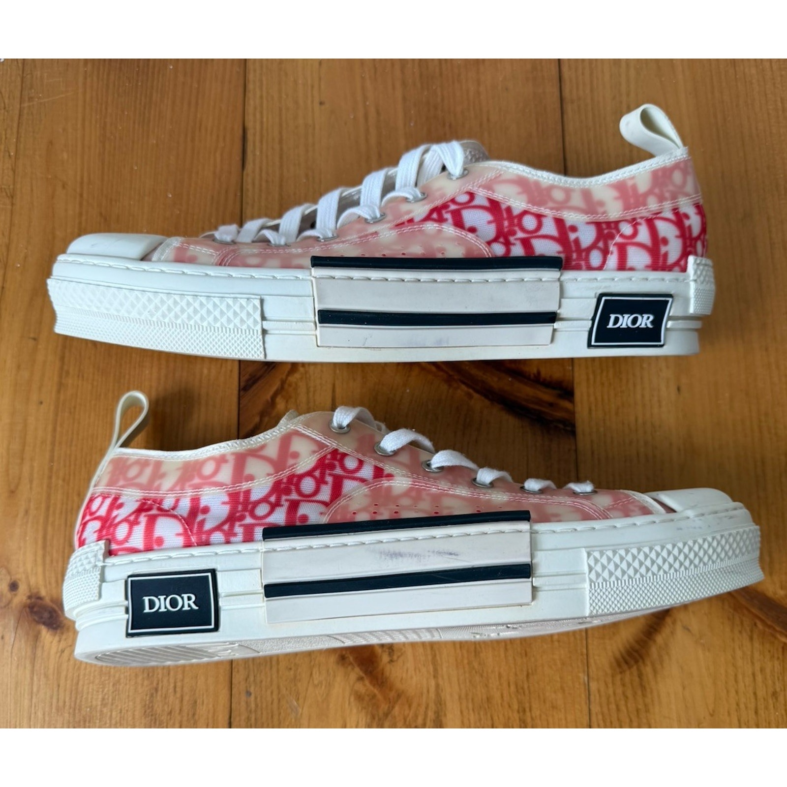 Dior B23 Low Top Sneakers Oblique Logo Red White Canvas Italy Eu 45 Us 11.5-12